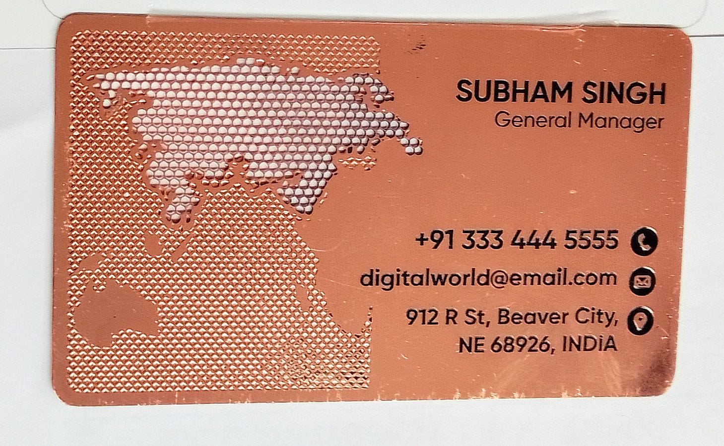 Copper Colored Metal visiting card - (Print With 1 color) - 50pcs