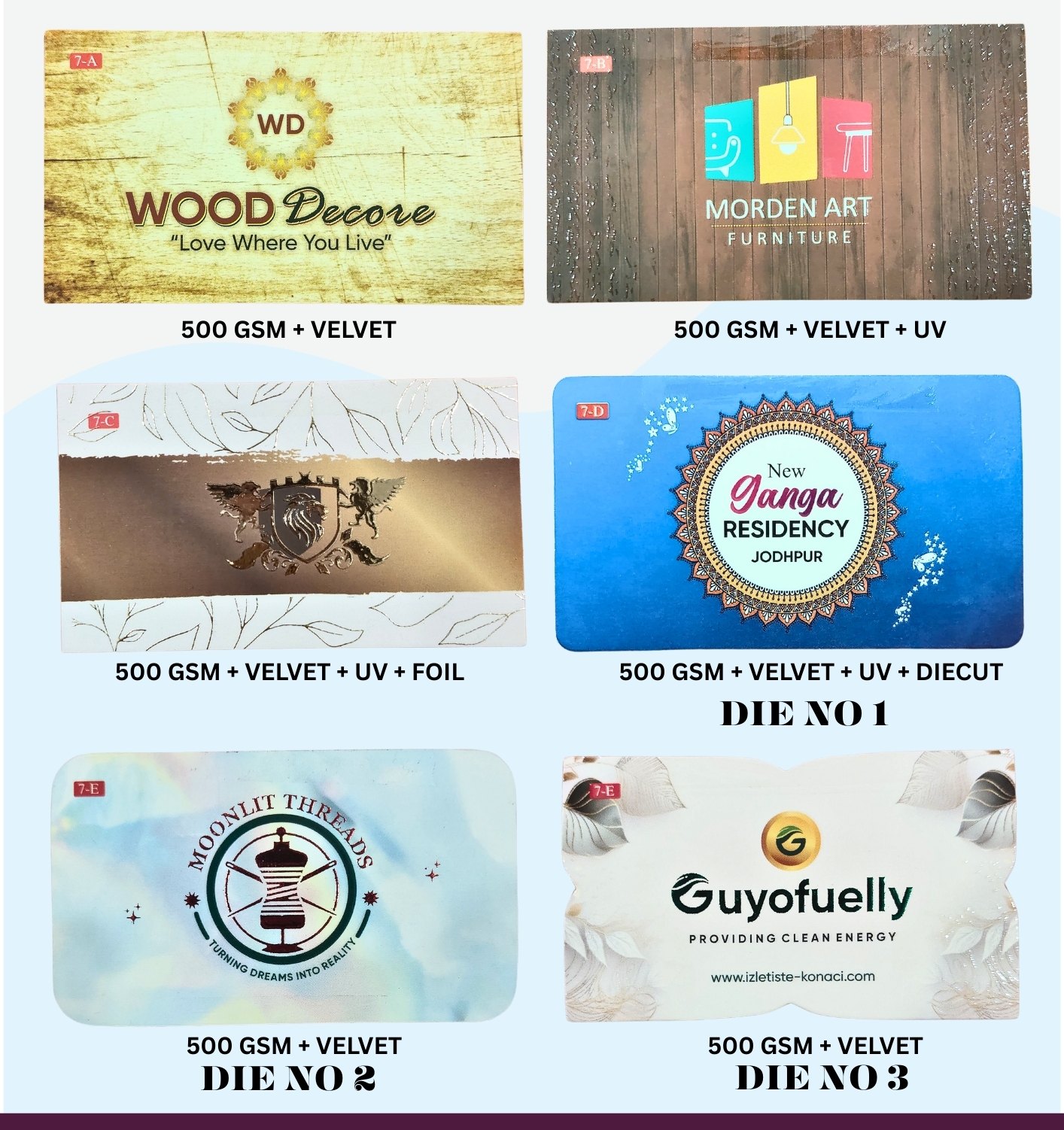 Velvet + UV + Foil +36 Die Cut Business Visiting Card (500 Gsm) - 500pcs - 7E