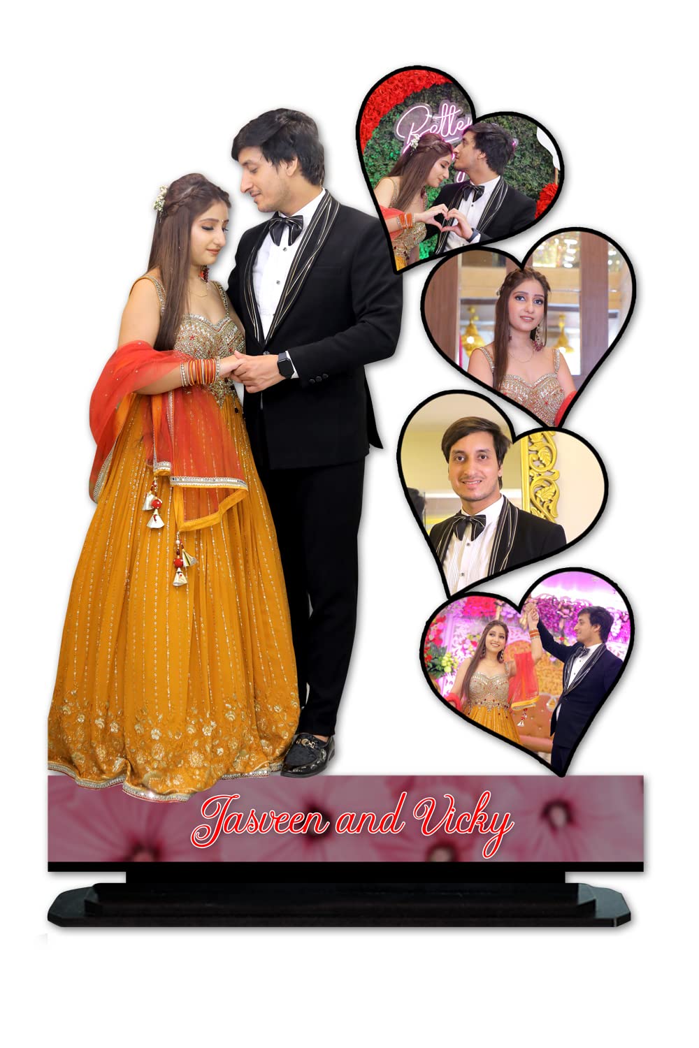 PixelkariPersonalized Premium Gift Wooden Cutout Photo Frame Standy, Design-3 Customized Gift with Your Photos, 10 x 12 inch