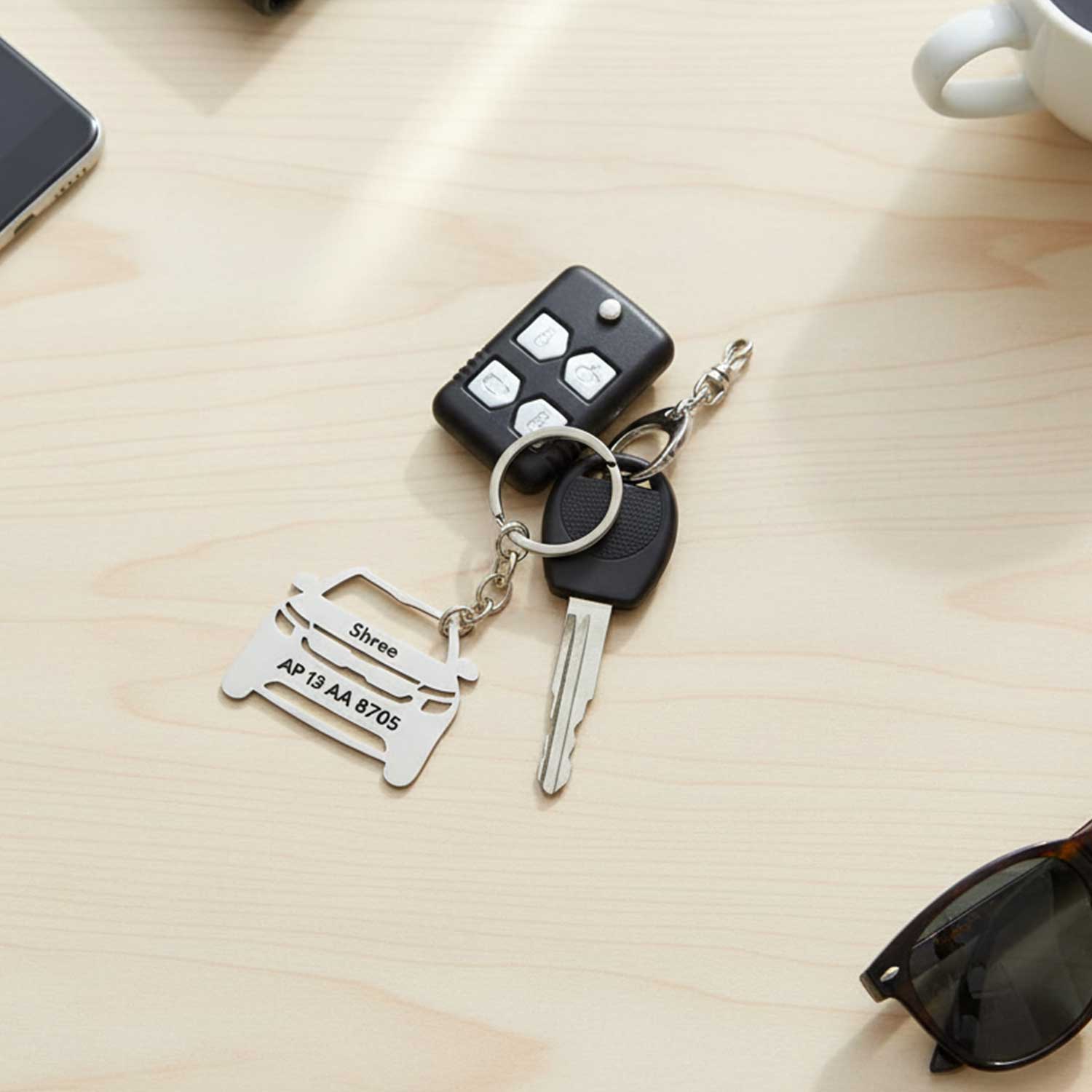 Customized Car Shape Metal Keychain with Name & Number Plate | Personalized Vehicle Key Ring | Unique Gift for Car Lovers